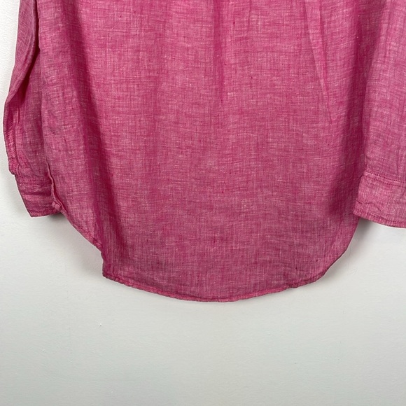 Jones New York Linen Tunic Top Womens Long Roll Sleeve M V Neck High Low Hem - Picture 6 of 8